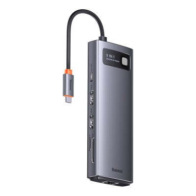 Baseus Metal Gleam Series 9 az 1-ben hub, USB-C - 2x USB 3.0 + 2x HDMI + USB 2.0 + USB-C PD + Ethernet RJ45 + microSD/SD
