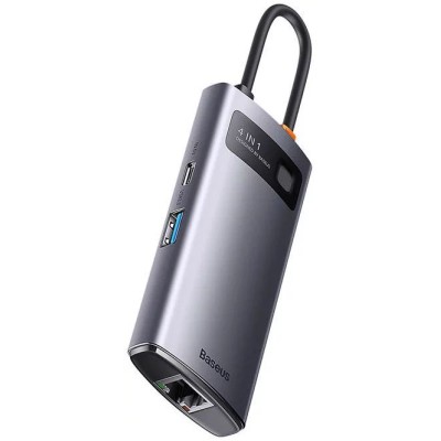 Baseus Metal Gleam Series 4 az 1-ben hub, USB-C - 3x USB 3.0 + Ethernet RJ45