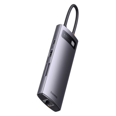 Baseus StarJoy HUB 8 port, USB-C - 3x USB-A / HDMI / RJ45 / SD/TF / USB-C PD szürke