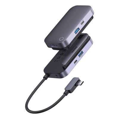 Baseus PadJoy 4 az 1-ben hub, USB-C - USB 3.0 + HDMI + USB-C PD + jack 3.5 mm (szürke)