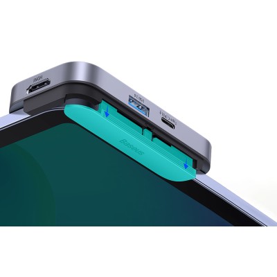 Baseus PadJoy 4 az 1-ben hub, USB-C - USB 3.0 + HDMI + USB-C PD + jack 3.5 mm (szürke)