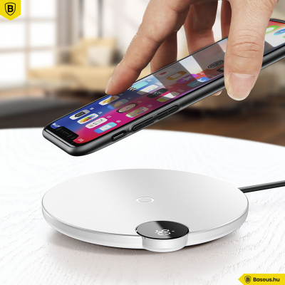 Baseus Digitális Led kijelzős vezeték nélküli wireless gyorstöltő - Fehér