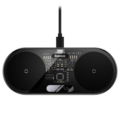 Baseus Digital LED Display Kettős Qi vezeték nélküli töltő, 20W