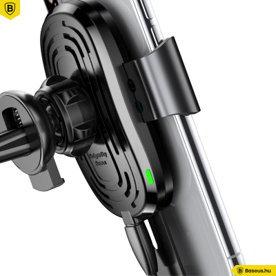 Baseus Gravity autóstartó  és Wireless töltő 2in1 gyorstöltéssel (10W) szellőzőrácsra - Fekete